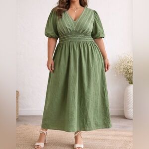 GILLI Boho Puff Sleeve Dress 2X Green empire waist maxi RomanticCottage